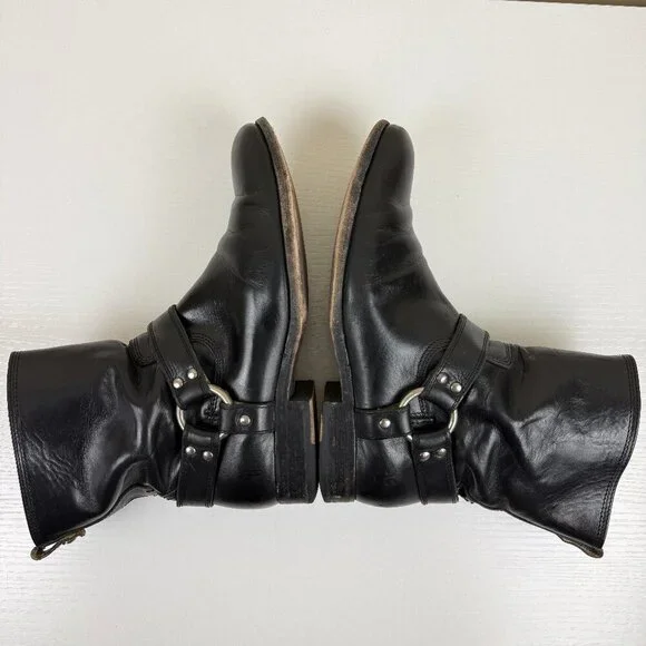 Frye Harness Black Leather Short Ankle Boots - Picture 6 of 12